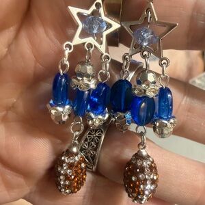 Dallas Cowboys Silver and Blue Star Dangle Earrings with Orange Accents